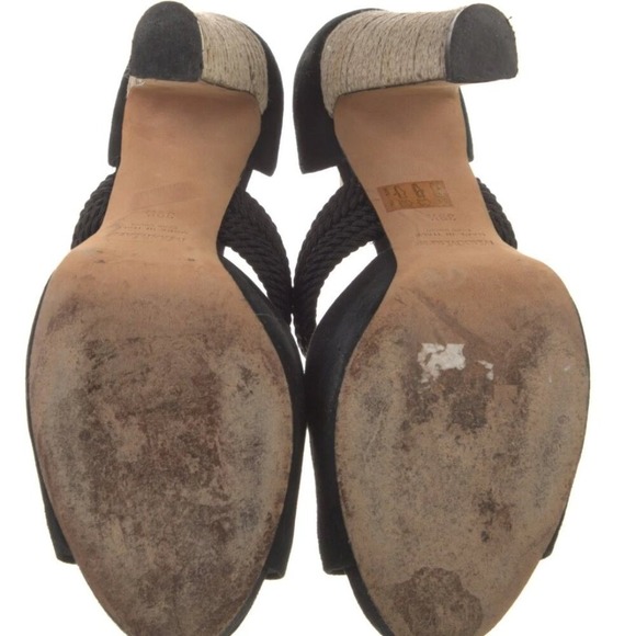 Max Mara Black Suede Raffia Heel Platform Peep Toe Heels Women's size 9/39 - Picture 9 of 12